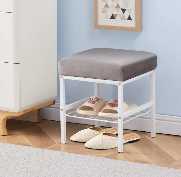 Vanity Stools Velvet Footstool Ottoman Shoe Changing Stool Makeup Stool Storage Stool Footrest Vanity Stool Small Footstool Pouf Ottoman Ottoman Stool for Makeup Room Grey